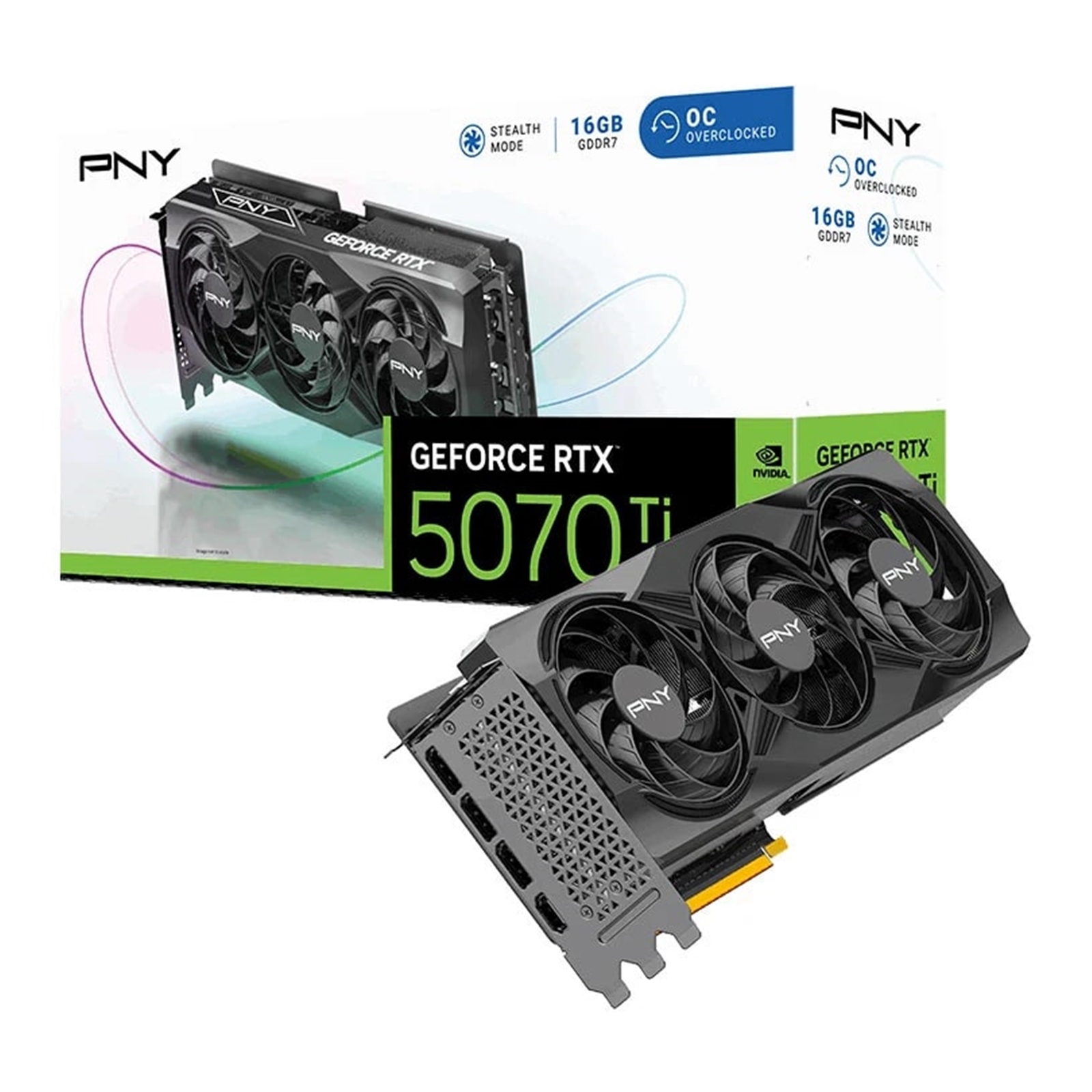 PNY NVIDIA GEFORCE RTX 5070 Ti OC 16GB, GDDR7 Graphics Card, 8960 CUDA Cores, 2295 MHz Core Clock, Triple Fan, 3x Display Ports / 1x HDMI Port - Image 3