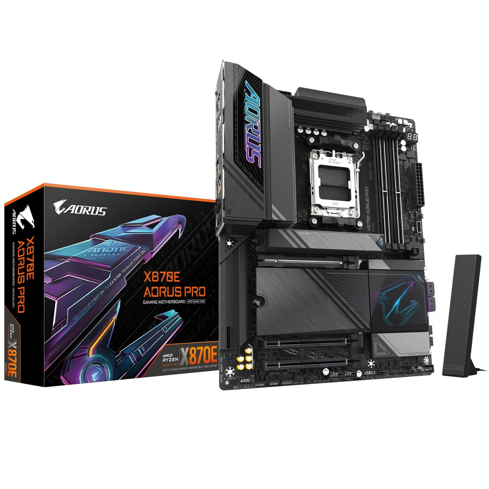 Gigabyte X870E AORUS PRO AMD AM5 Socket Motherboard, ATX, 4x DDR5 Slots, 4x M.2 Sockets, Fitted I/O Shield, 2.5GbE LAN, Wi-Fi 7, 1x HDMI Port / 2x USB-C (USB4) - Image 3