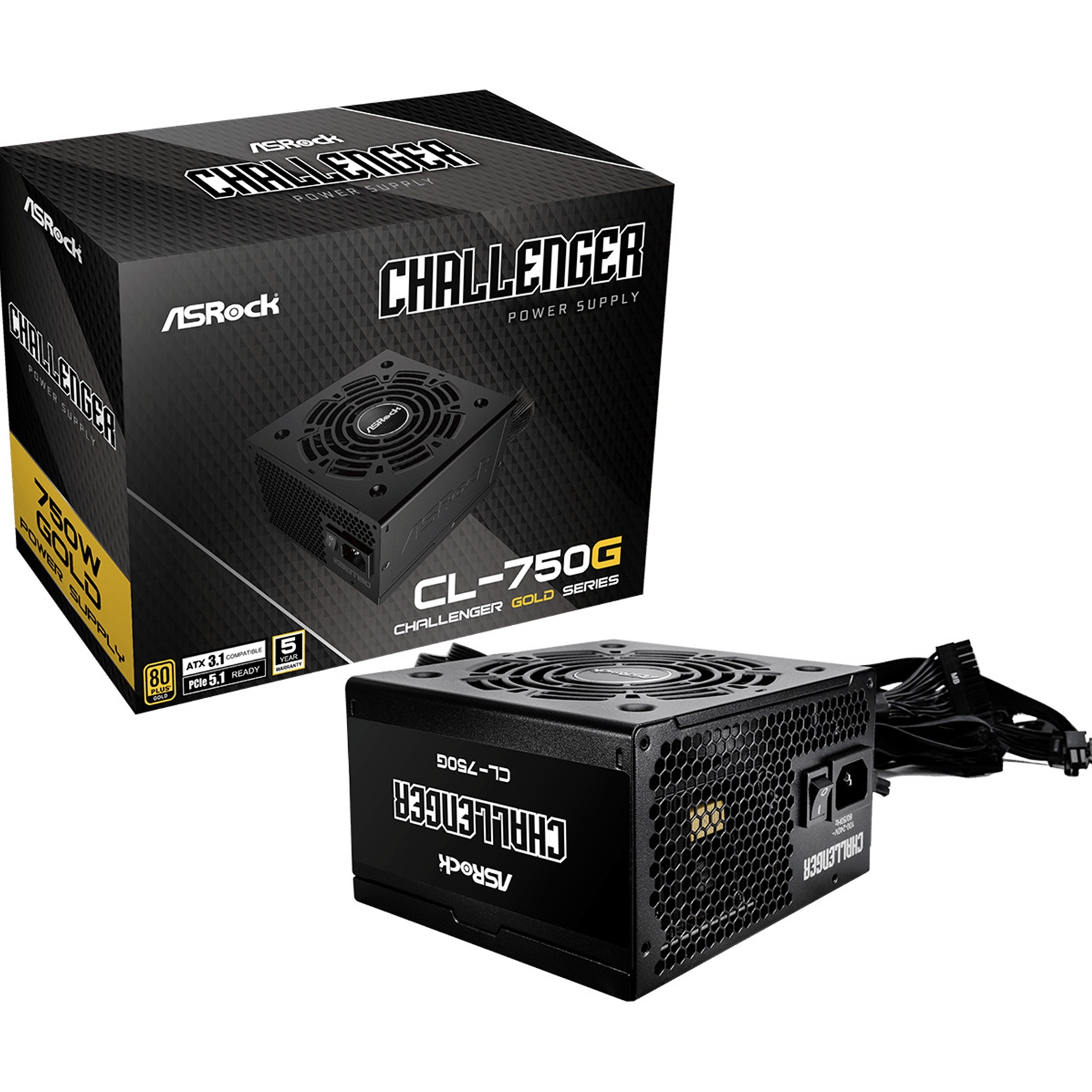 ASRock CL-750G 750W ATX Power Supply Unit, 80 PLUS GOLD Certified, 120mm Golf-Blade Fan, High Efficiency PSU - Image 3