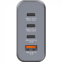 Verbatim (32203) GNC-140 GaN Charger 140W with 2 x USB-C PD 140W / 1 x USB-C PD 20W / 1 x USB-A QC 3.0 (EU/UK/US) - Image 4