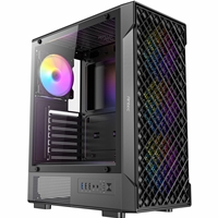 Antec VX320 ARGB Mid-Tower Gaming Case, 1 x USB 3.0/ 1 x USB 2.0, Tempered Glass Side Window Panel, Ventilated Front Grille, 4 x Pre-Installed ARGB LED Fans, ATX, Micro-ATX,ITX Compatible