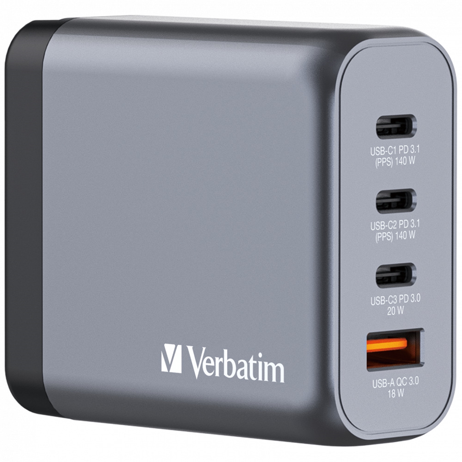 Verbatim (32203) GNC-140 GaN Charger 140W with 2 x USB-C PD 140W / 1 x USB-C PD 20W / 1 x USB-A QC 3.0 (EU/UK/US) - Image 3