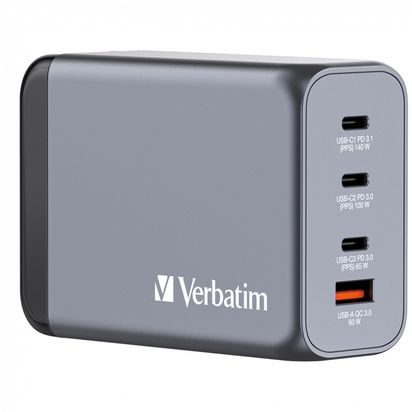Verbatim (32205) GNC-240 GaN Charger 240W With 1 X USB-C 140W /1 X USB-C 100W / 1 X USB-C 65W / 1 X USB-A QC 3.0 (EU/UK/US) - Image 3