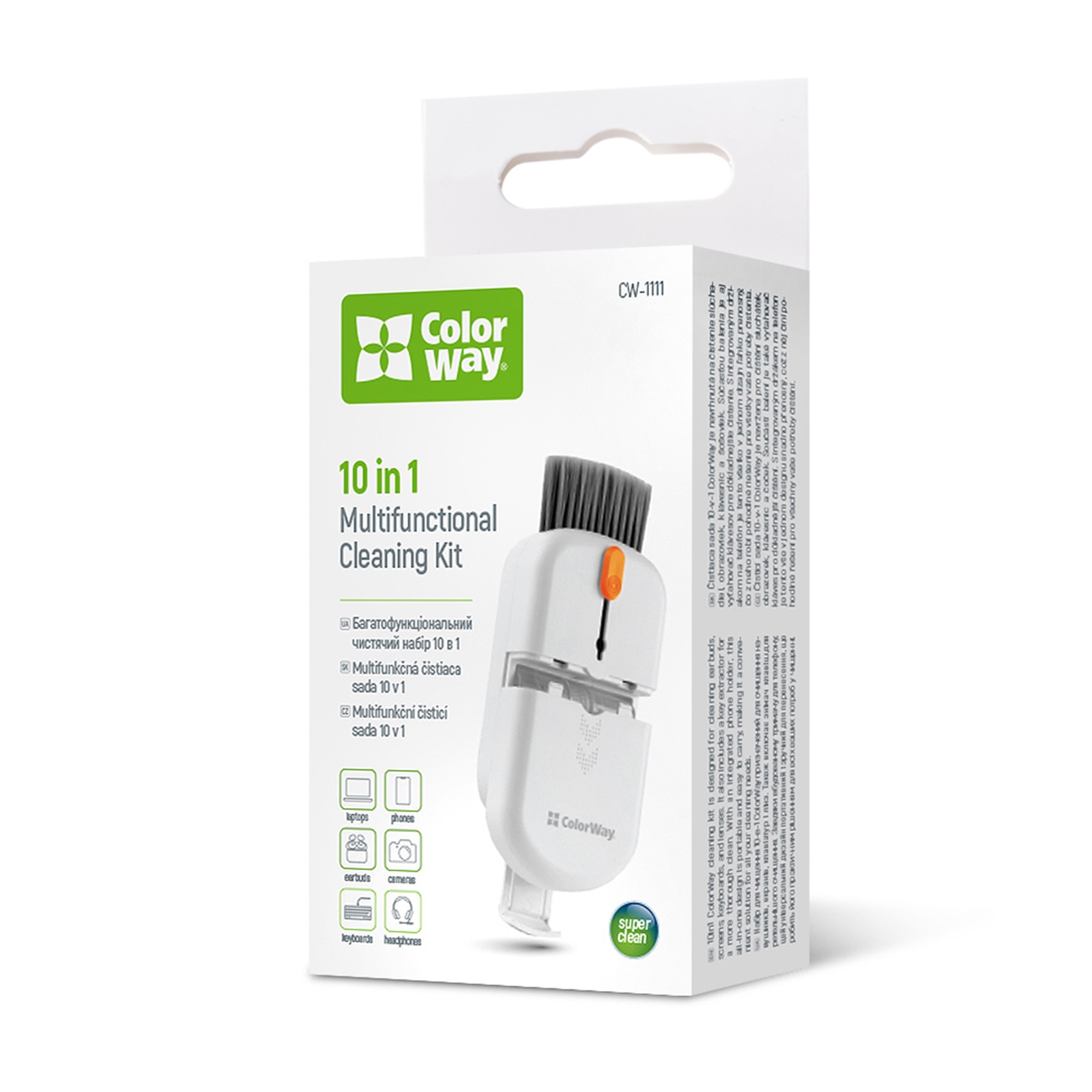 ColorWay CW-1111 10-in-1 Electronics Cleaning Kit Designed For Safely Cleaning Headphones, Keyboards, Screens and Cameras. Includes A Retractable Brush, Flocked Sponge, Microfiber Wipes, Screen Cleaner Spray, Key Remover, In A Compact Case Featuring A Pho - Image 3