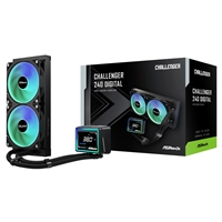ASRock Challenger 240 Digital AIO Liquid CPU Cooler, 240mm Radiator, Dual 120mm PWM ARGB Fans, 3" Digital Display, Intel LGA1700/1851 & AMD AM5/AM4 Compatible