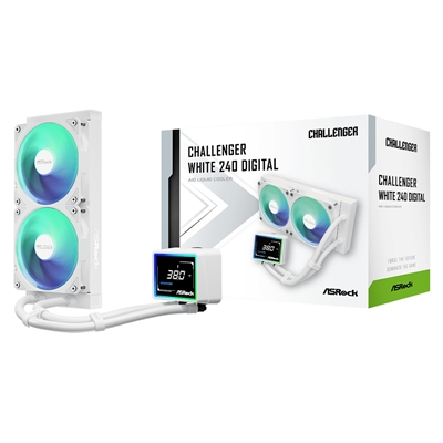 ASRock Challenger 240 Digital AIO Liquid CPU Cooler, 240mm Radiator,White, Dual 120mm PWM ARGB Fans, 3" Digital Display, Intel LGA1700/1851 & AMD AM5/AM4 Compatible - Image 2
