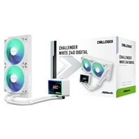 ASRock Challenger 240 Digital AIO Liquid CPU Cooler, 240mm Radiator,White, Dual 120mm PWM ARGB Fans, 3" Digital Display, Intel LGA1700/1851 & AMD AM5/AM4 Compatible