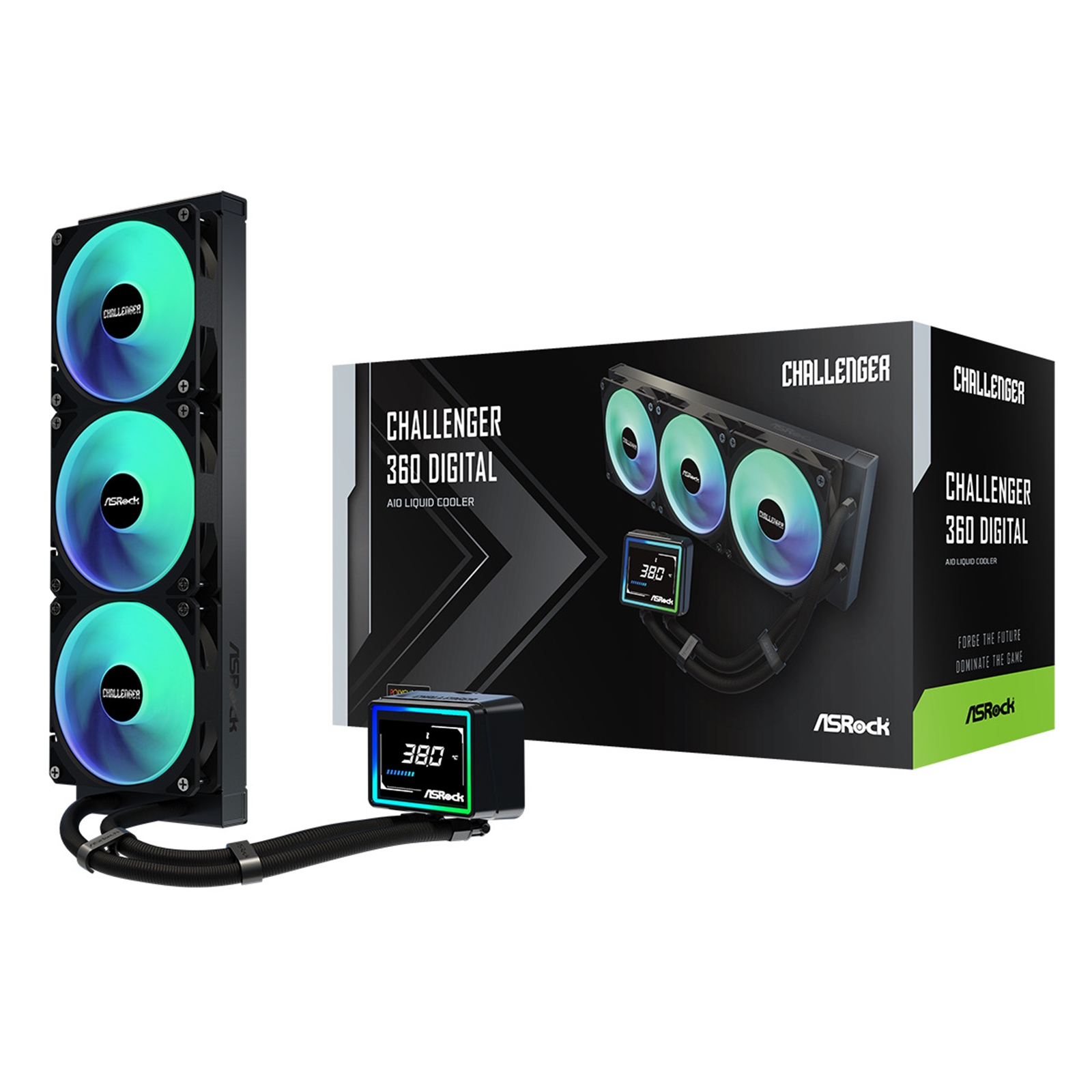 ASRock Challenger 360 Digital AIO Liquid CPU Cooler, 360mm Radiator, Triple 120mm PWM ARGB Fans, 3? Digital Display, Intel LGA1700/1851 & AMD AM5/AM4 Compatible - Image 3