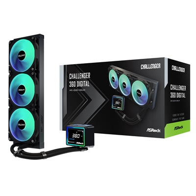 ASRock Challenger 360 Digital AIO Liquid CPU Cooler, 360mm Radiator, Triple 120mm PWM ARGB Fans, 3? Digital Display, Intel LGA1700/1851 & AMD AM5/AM4 Compatible - Image 2