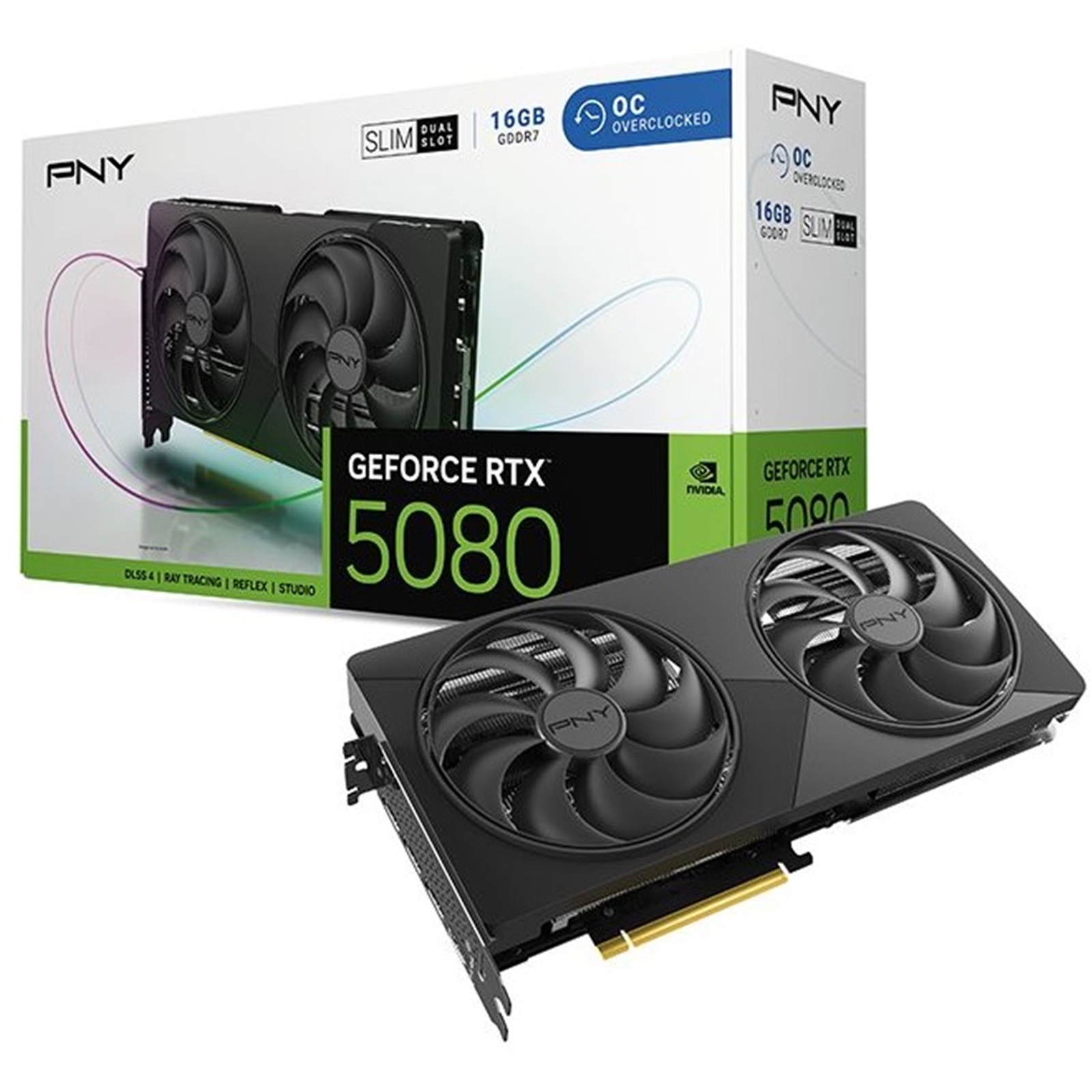 PNY NVIDIA GEFORCE RTX 5080 SLIM OC 16GB GDDR7 Graphics Card, 10752 Cuda Cores, 2295 MHz Core Clock, Dual Fan, 3x DisplayPorts/ 1 x HDMI Port - Image 3