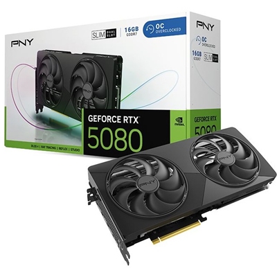 PNY NVIDIA GEFORCE RTX 5080 SLIM OC 16GB GDDR7 Graphics Card, 10752 Cuda Cores, 2295 MHz Core Clock, Dual Fan, 3x DisplayPorts/ 1 x HDMI Port - Image 2