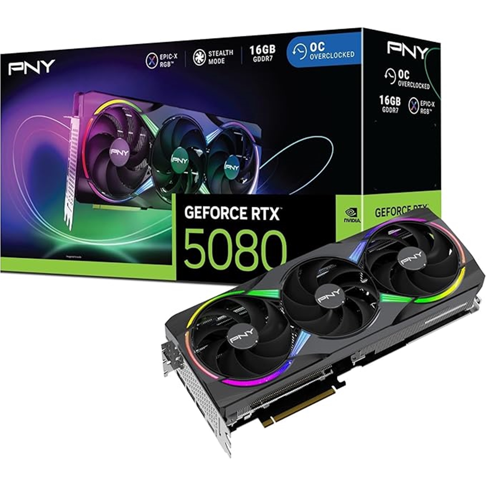 PNY NVIDIA GEFORCE RTX 5080 ARGB EPIC-X RGB OC 16GB, GDDR7 Graphics Card, 10752 Cuda Cores, 2.3GHz Core Clock, Triple Fan, 3 x Display Ports/ 1 x HDMI Port - Image 3