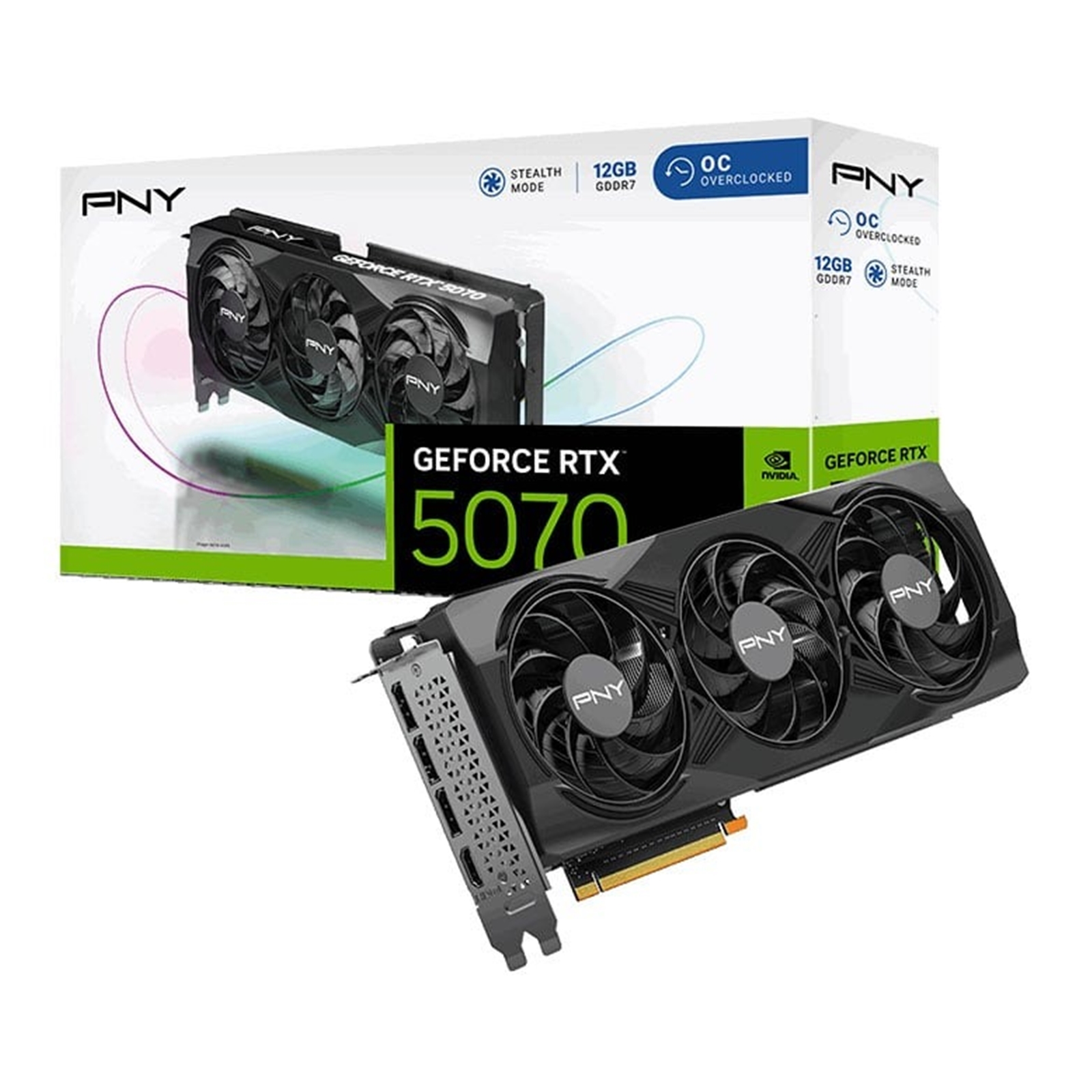 PNY NVIDIA GeForce RTX 5070 OC 12GB GDDR7 Graphics Card, 6144 CUDA Cores, 2160 MHz Core Clock, Triple Fan, 3x DisplayPorts / 1x HDMI Port - Image 3