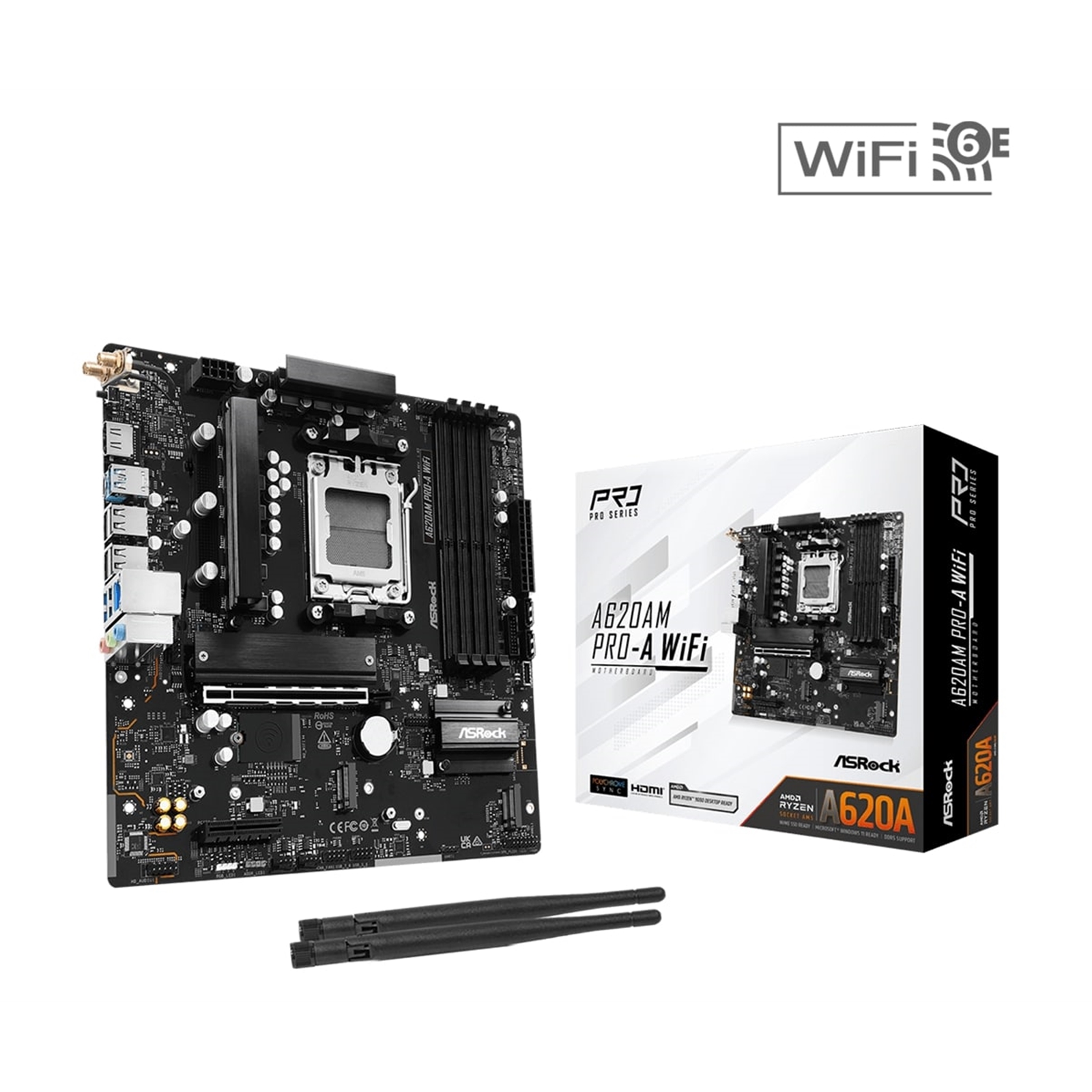 ASRock A620AM PRO-A WIFI AMD Socket AM5 Motherboard, 4 x DDR5 Slots, 3x M.2 Socket, 2.5GbE LAN, Wi-Fi 6E, 1x HDMI Port - Image 3