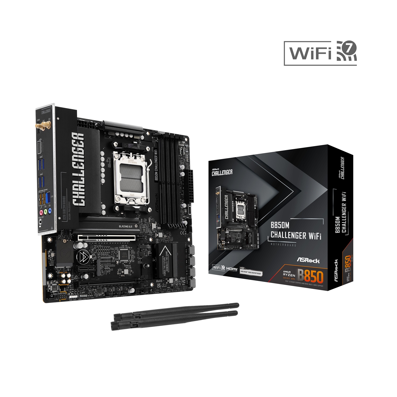ASRock B850M Challenger WiFi AMD AM5 Socket Motherboard, Micro-ATX, 4x DDR5 Slots, 2x M.2 Socket, Fitted I/O Shield, 2.5GbE LAN, Wi-Fi 7, 1x HDMI Port - Image 3