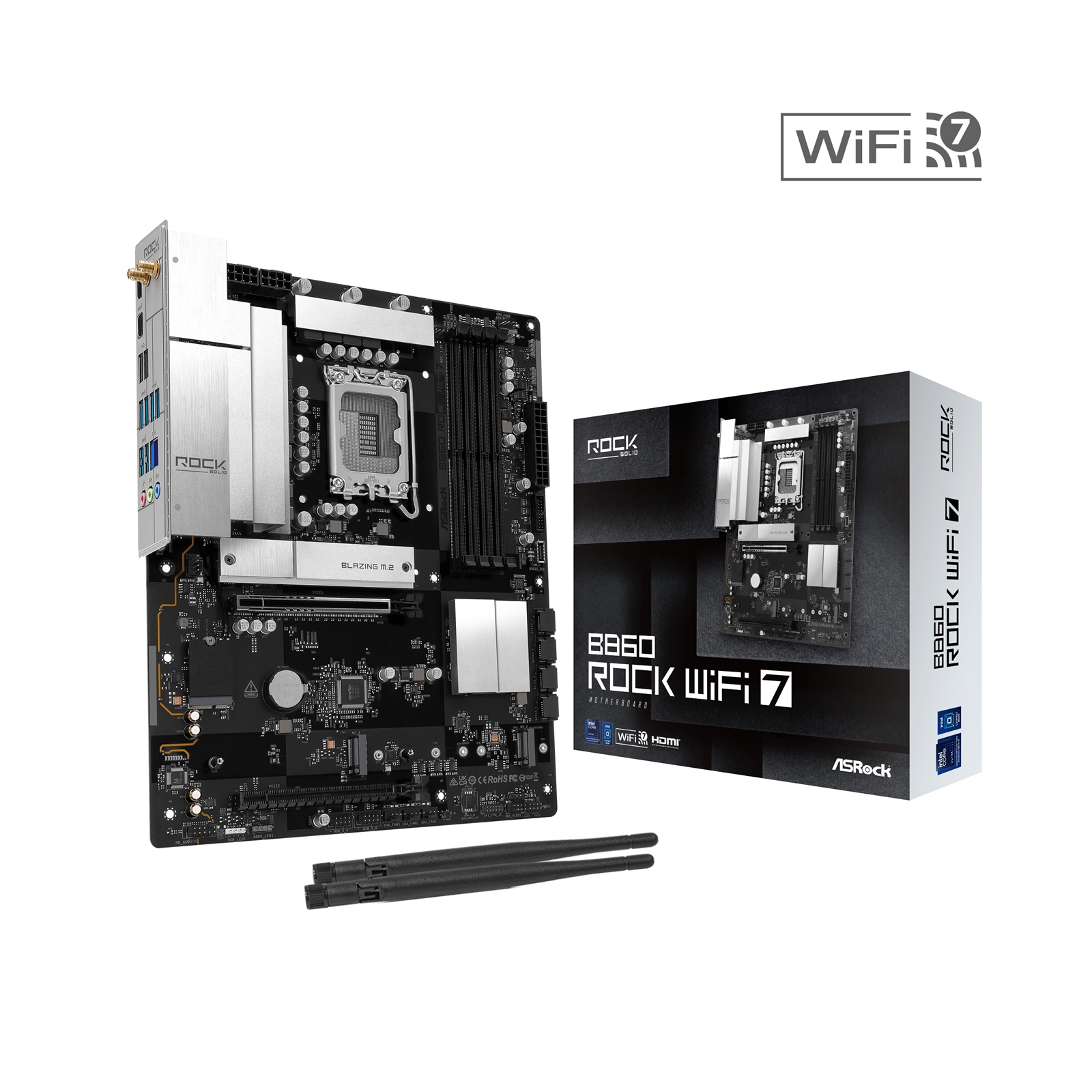 ASRock B860 Rock WiFi 7 Intel 1851 Socket Motherboard, ATX, 4x DDR5 Slots, 3x M.2 Socket, Fitted I/O Shield, 2.5GbE LAN, Wi-Fi 7, 1x HDMI Port - Image 3