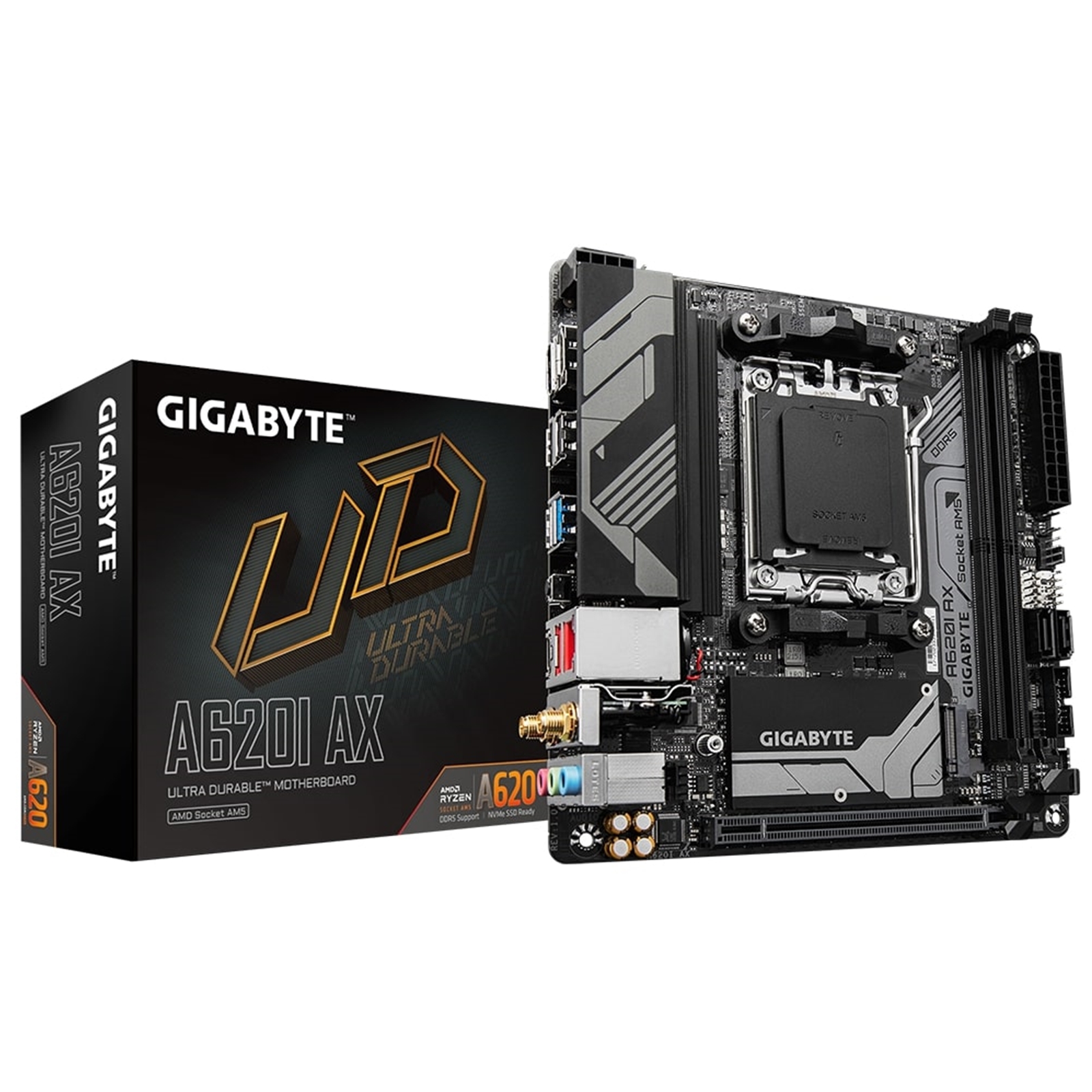 Gigabyte A620I AX (rev. 1.0) AMD AM5 Socket Motherboard, Mini-ITX, 2x DDR5 Slots, 1x M.2 Socket, 2.5GbE LAN, Wi-Fi 6E, 1 x DisplayPort / 1x HDMI Port - Image 3
