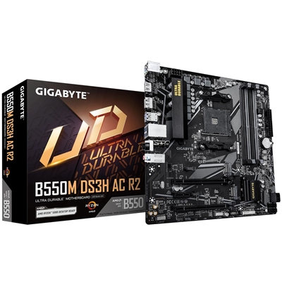 Gigabyte B550M DS3H AC R2 Ultra Durable AMD AM4 Socket Motherboard, Micro-ATX, 4x DDR4 Slots, 2x M.2 Socket, GbE LAN, Wi-Fi 5, 1x DisplayPort / 1x HDMI Port - Image 2