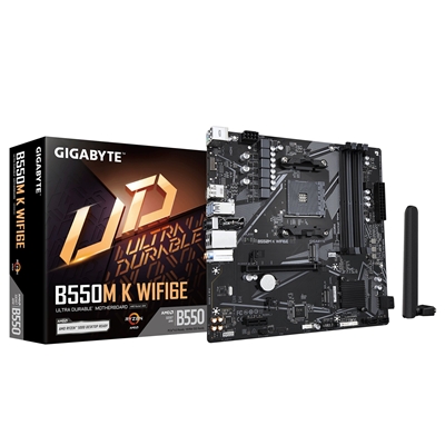 Gigabyte B550M K WIFI6E AMD AM4 Socket Motherboard, Micro-ATX, 4x DDR4 Slots, 2x M.2 Socket, GbE LAN, Wi-Fi 6E, 1x DisplayPort / 1x HDMI Port - Image 2