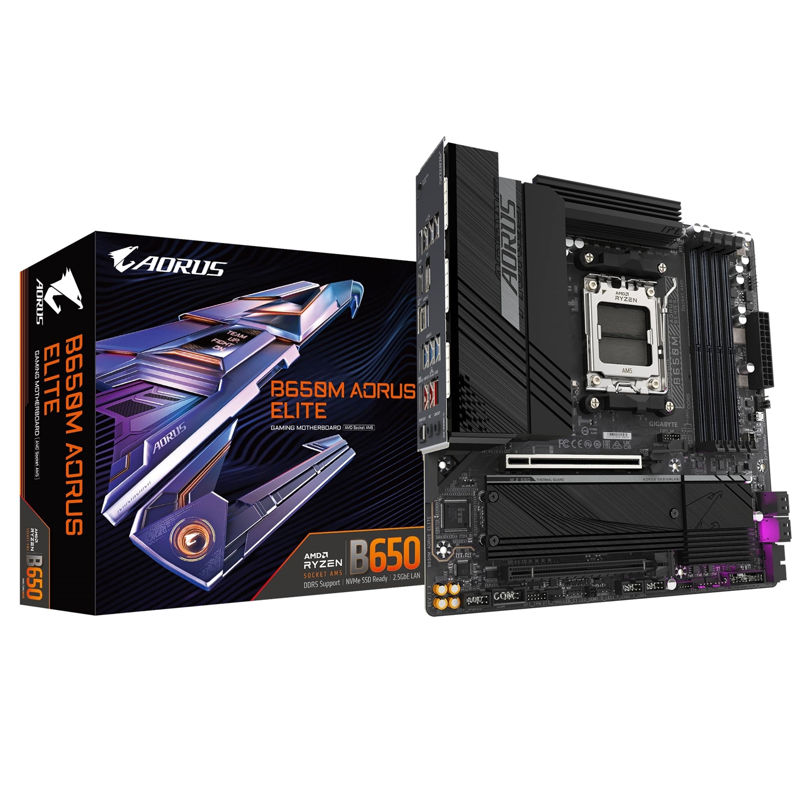 Gigabyte B650M AORUS ELITE AMD AM5 Socket Motherboard, Micro-ATX, 4x DDR5 Slots, 2x M.2 Socket, Fitted I/O Shield, 2.5GbE LAN, 1x DisplayPort / 1x HDMI Port - Image 3