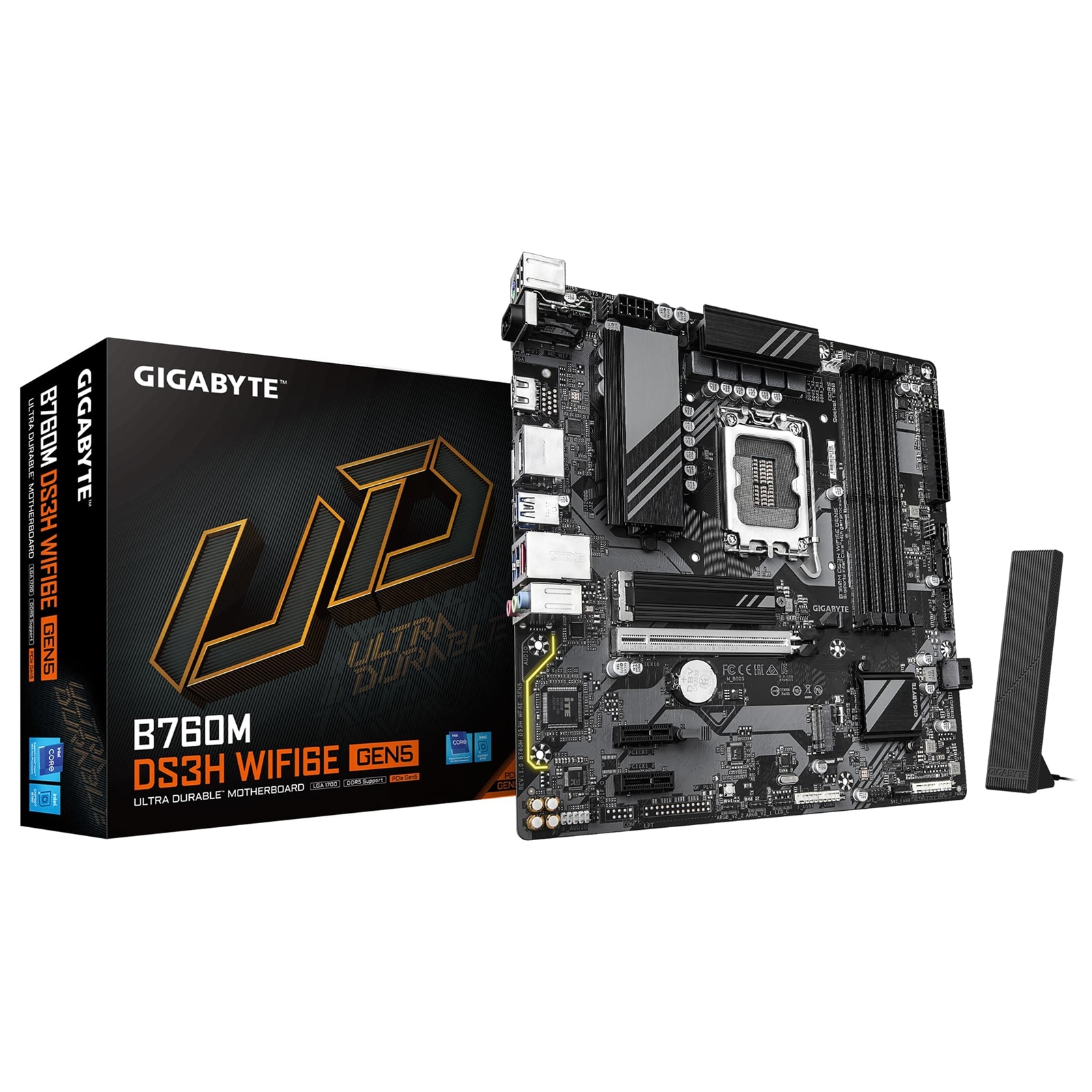 Gigabyte B760M DS3H WIFI6E GEN5 Intel 1700 Socket Motherboard, Micro-ATX, 4x DDR5 Slots, 2x M.2 Socket, 2.5GbE LAN, Wi-Fi 6E, 1x HDMI Port / 2x DisplayPort - Image 3