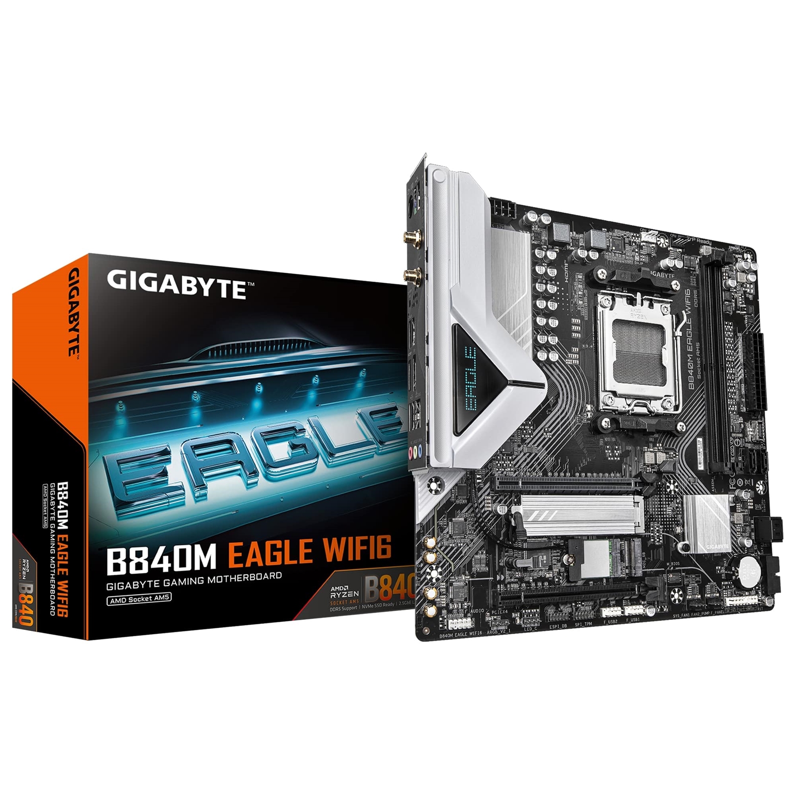 Gigabyte B840M EAGLE WIFI6 AMD AM5 Socket Motherboard, Micro-ATX, 2x DDR5 Slots, 2x M.2 Socket, Fitted I/O Shield, 2.5GbE LAN, Wi-Fi 6, 1x DisplayPort / 1x HDMI Port - Image 3