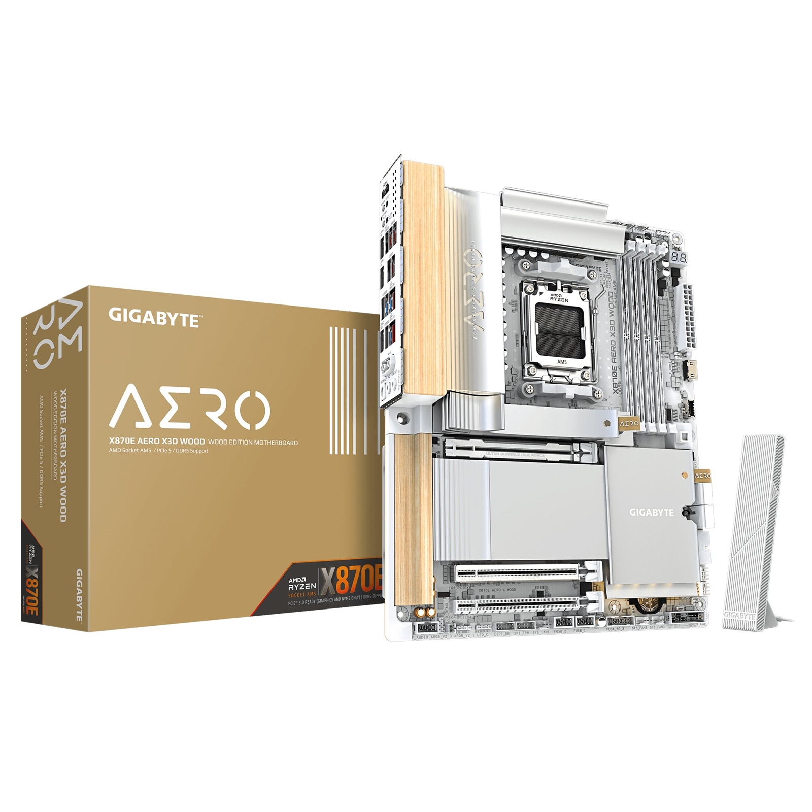 Gigabyte X870E AERO X3D WOOD AMD AM5 Socket Motherboard, ATX, 4x DDR5 Slots, 4x M.2 Sockets, Fitted I/O Shield, 2x 5GbE LAN, Wi-Fi 7, 1x HDMI Port / 2x USB-C (USB4) - Image 3