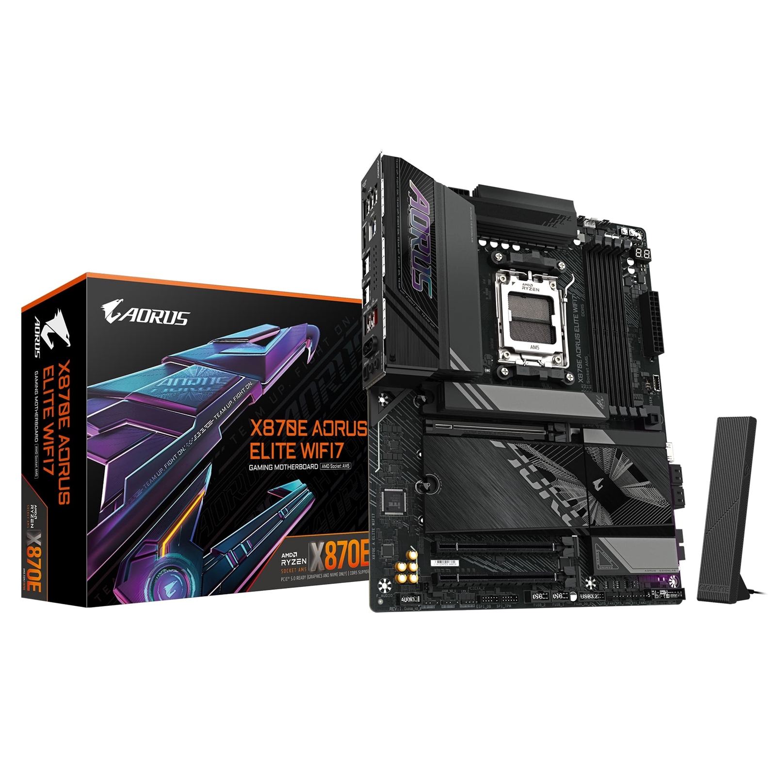 Gigabyte X870E AORUS ELITE WIFI7 AMD AM5 Socket Motherboard, ATX, 4x DDR5 Slots, 4x M.2 Sockets, Fitted I/O Shield, 2.5GbE LAN, Wi-Fi 7, 1x HDMI Port / 2x USB-C (USB4) - Image 3