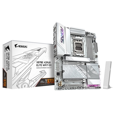 Gigabyte X870E AORUS ELITE WIFI7 ICE AMD AM5 Socket Motherboard, ATX, 4x DDR5 Slots, 4x M.2 Sockets, Fitted I/O Shield, 2.5GbE LAN, Wi-Fi 7, 1x HDMI Port / 2x USB-C (USB4) - Image 2