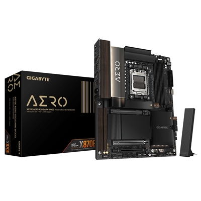 Gigabyte X870E AERO X3D DARK WOOD AMD AM5 Socket Motherboard, ATX, 4x DDR5 Slots, 4x M.2 Sockets, Fitted I/O Shield, 2x 5GbE LAN, Wi-Fi 7, 1x HDMI Port / 2x USB-C (USB4) - Image 2