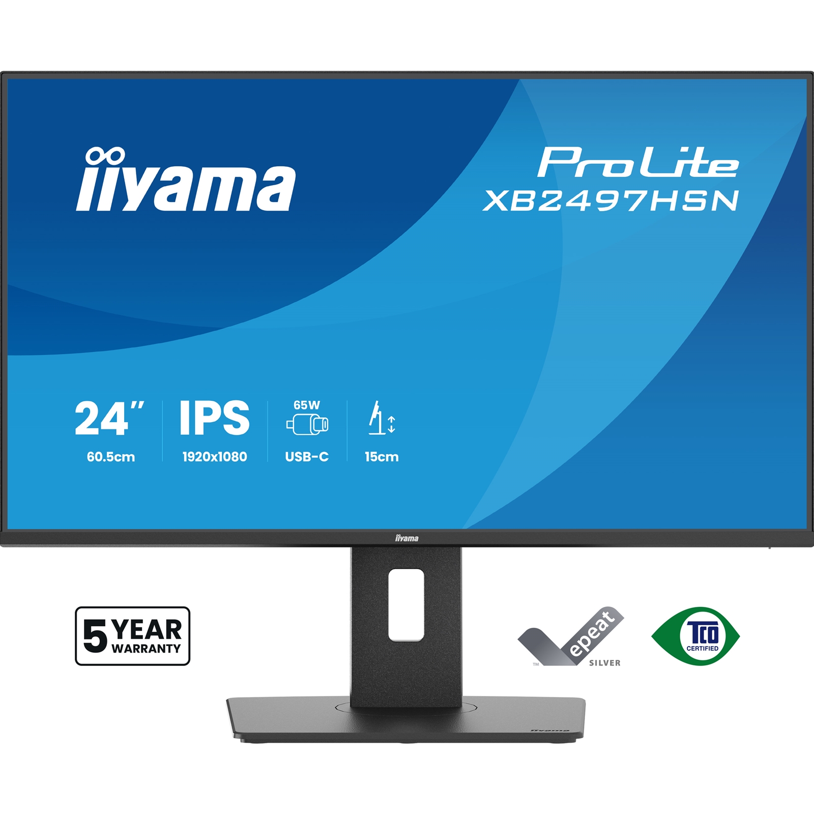iiyama XB2497HSN-B1 24" IPS LCD USB-C Dock Display with 65W Charging, 4ms (1ms MPRT, Full HD 1920x1080, 350 cd/m2 Brightness, RJ45, 1x HDMI,1 x DisplayPort In, 1 x DP-OUT(MST), USB Hub 2x USB 3.0 + 2x USB-C (7.5W), 2W Speakers, Height Adjustable Stand, TU - Image 3