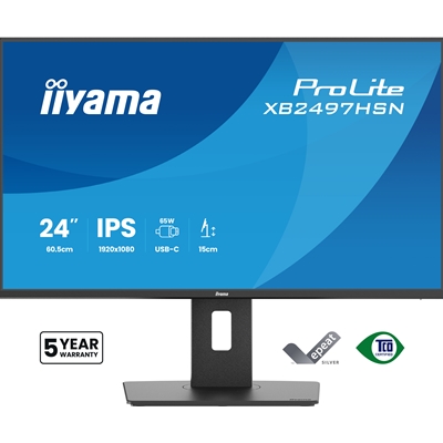 iiyama XB2497HSN-B1 24" IPS LCD USB-C Dock Display with 65W Charging, 4ms (1ms MPRT, Full HD 1920x1080, 350 cd/m2 Brightness, RJ45, 1x HDMI,1 x DisplayPort In, 1 x DP-OUT(MST), USB Hub 2x USB 3.0 + 2x USB-C (7.5W), 2W Speakers, Height Adjustable Stand, TU - Image 2
