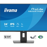 iiyama XB2497HSN-B1 24" IPS LCD USB-C Dock Display with 65W Charging, 4ms (1ms MPRT, Full HD 1920x1080, 350 cd/m2 Brightness, RJ45, 1x HDMI,1 x DisplayPort In, 1 x DP-OUT(MST), USB Hub 2x USB 3.0 + 2x USB-C (7.5W), 2W Speakers, Height Adjustable Stand, TU