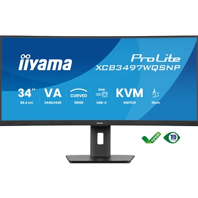 iiyama ProLite Curved Monitor XCB3497WQSNP-B1 34" VA Ultra-Wide Screen with KVM Switch, LAN, USB-C Dock, 0.4ms, 120Hz, HDMI, DisplayPort, Speakers, Height Adjustment - Image 2