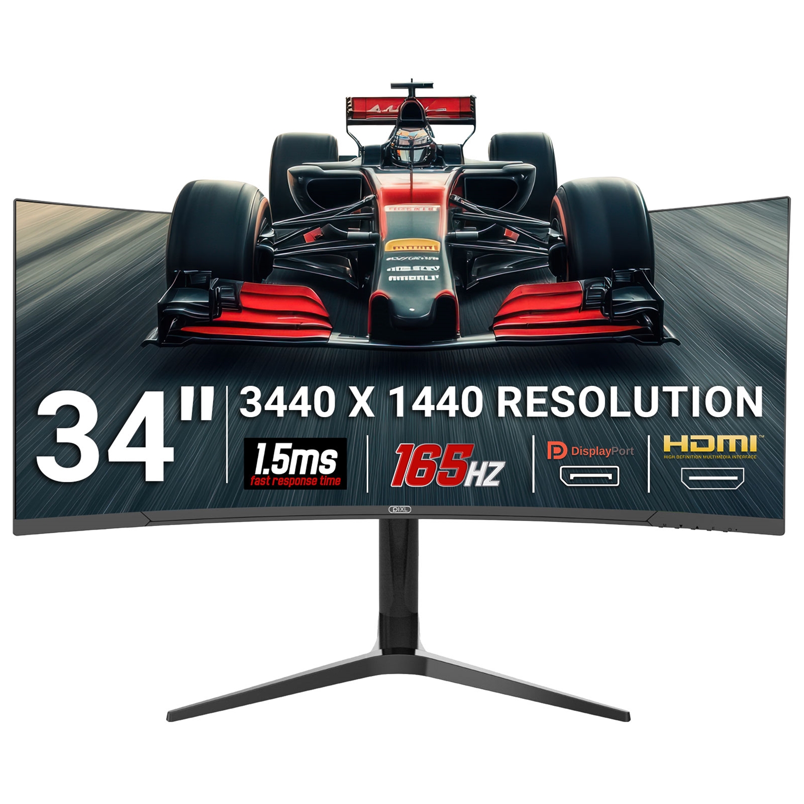 piXL CM34C7 34 Inch 165Hz UWQHD Quad HD Ultrawide Curved Gaming Monitor, with 1.5ms Response Time, 3440 x 1440 Resolution, HDMI, DisplayPort, USB-C, USB-B, USB-A x 2, Audio & Height Adjust - Image 3