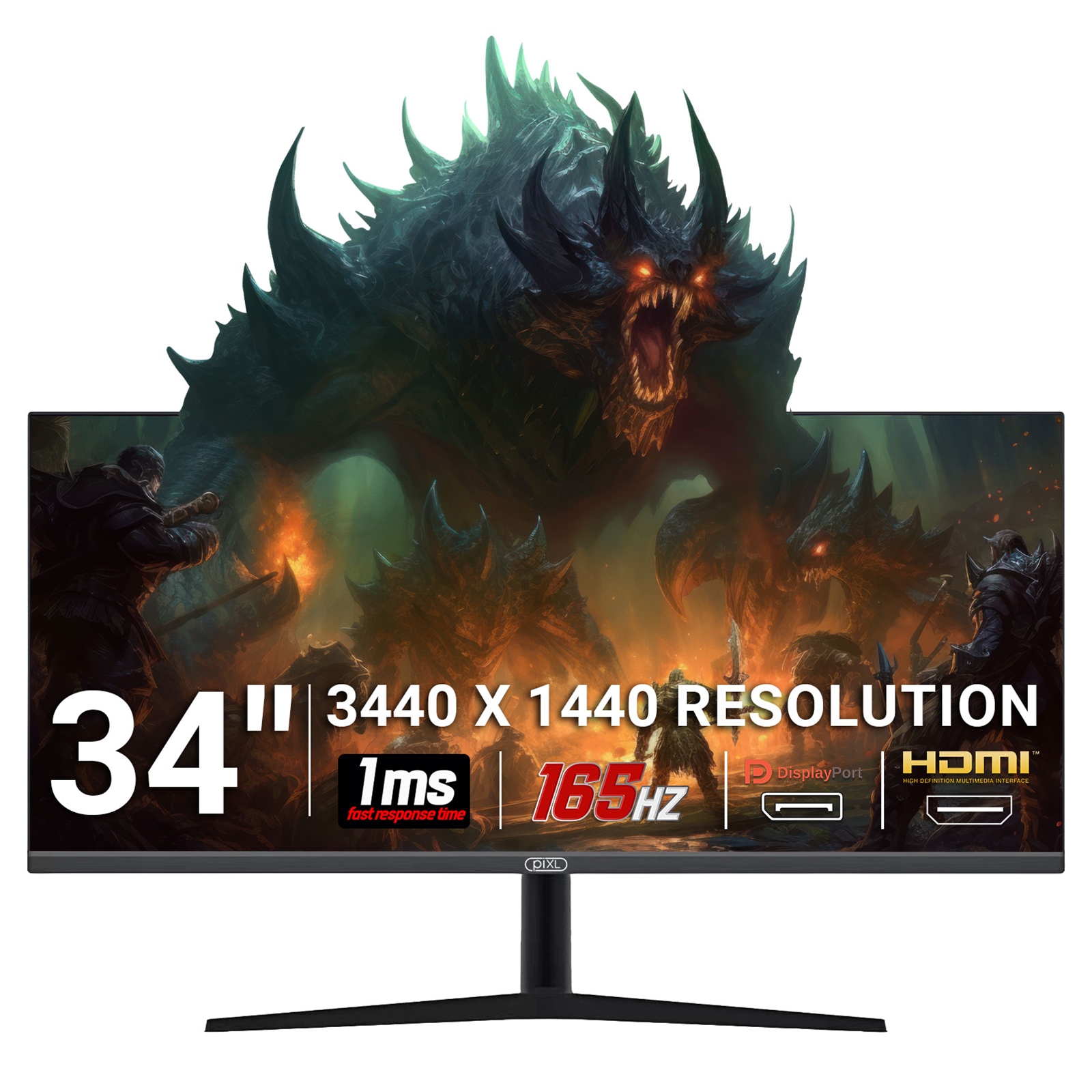 piXL 34-inch UWQHD UltraWide 165Hz Gaming Monitor with 100% sRGB Colour Gamut, Quad HD 3440 x 1440 IPS Panel & 1ms Response Time, 3 Year Warranty & Speakers - Image 3