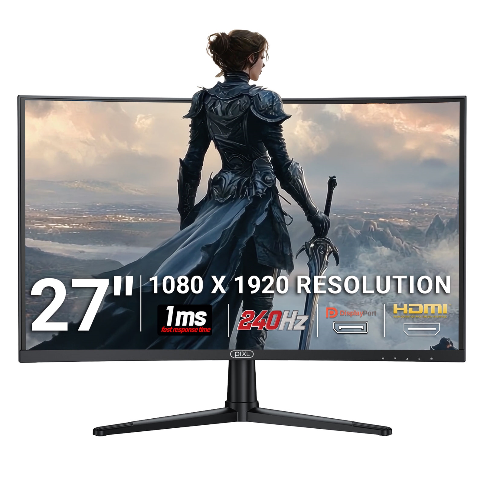 piXL PX27CC301B 27 Inch 240Hz HDR 10+ Full HD Curved Gaming Monitor with 1920 x 1080 Resolution, 1ms Response Time, HDR 10+, DisplayPort, HDMI & VESA Mount - Image 3