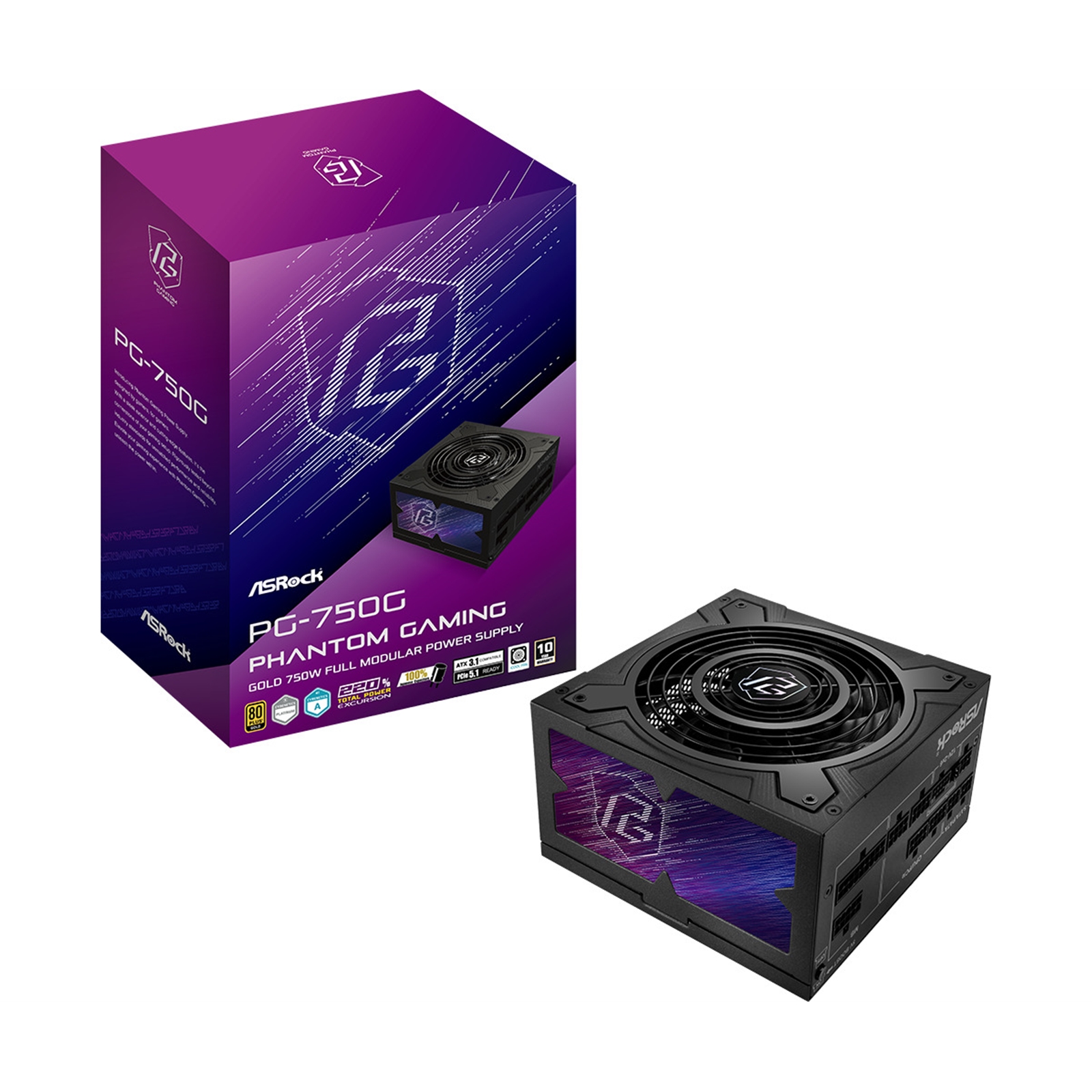 ASRock Phantom Gaming PG-750G 750W ATX Power Supply Unit, 80 Plus Gold Certified, 120mm Silent Cooling Fan, High Efficiency PSU - Image 3