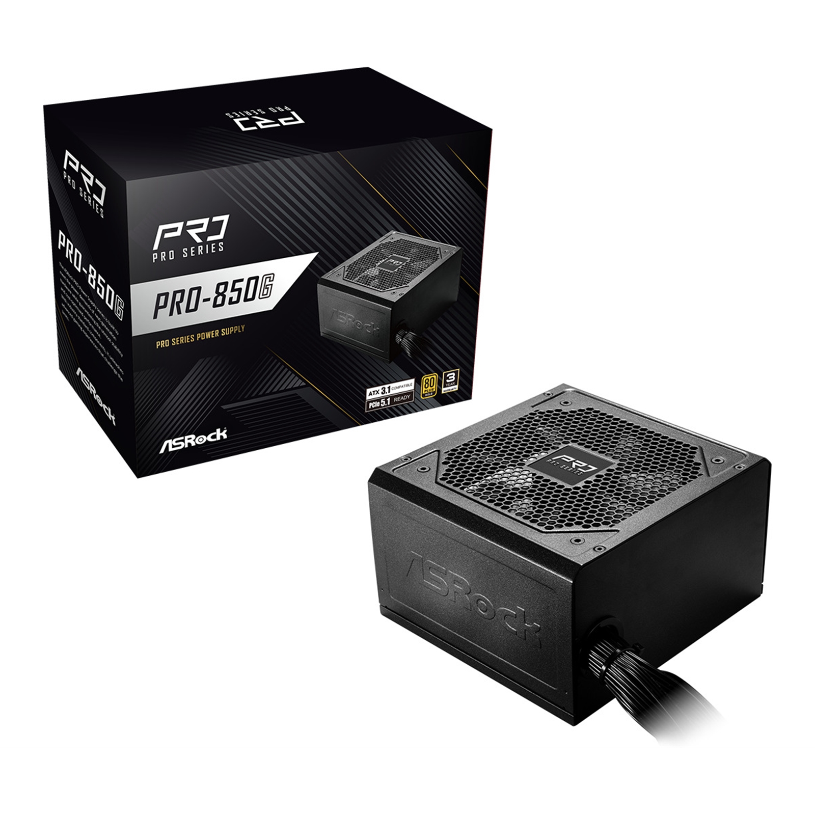 ASRock PRO-850G 850W ATX Power Supply Unit, 80 Plus Gold Certified, 120mm Silent Cooling Fan, High Efficiency PSU - Image 3