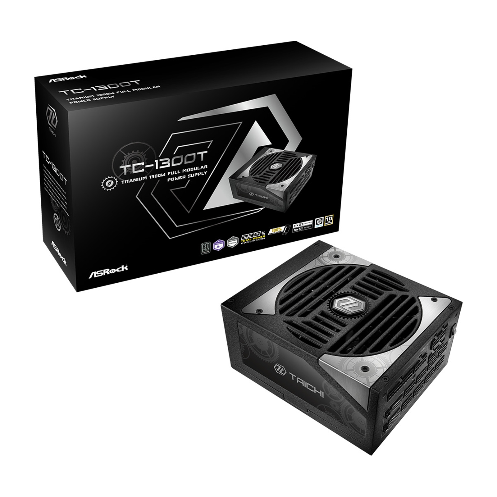 ASRock TC-1300T 1300W ATX, Power Supply Unit, 80 PLUS TITANIUM Certified. 135mm Striped Axial FDB Fan, High Efficiency PSU - Image 3