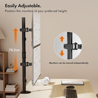 VonHaus Vertical Double Monitor Stand for 13-32" Screens, Twin Monitor Mount with Clamp, Height Adjustable, Easy Assemble Stand with Full Tilt, Rotation & Swivel Arms, VESA 75x75 & 100x100mm - Image 8