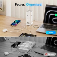 VonHaus Tower Extension Lead with USB, Power Surge Protection 2M Cable White, 8 x UK Mains Sockets, Three-Pin 13A Plugs, Arranged Vertically With 2 Sockets On Each Of The 4 Sides - Image 5