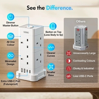 VonHaus Tower Extension Lead with USB, Power Surge Protection 2M Cable White, 8 x UK Mains Sockets, Three-Pin 13A Plugs, Arranged Vertically With 2 Sockets On Each Of The 4 Sides - Image 8