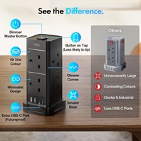 VonHaus Tower Extension Lead with USB, Power Surge Protection 2M Cable Black, 8 x UK Mains Sockets, Three-Pin 13A Plugs, Arranged Vertically With 2 Sockets On Each Of The 4 Sides - Image 6
