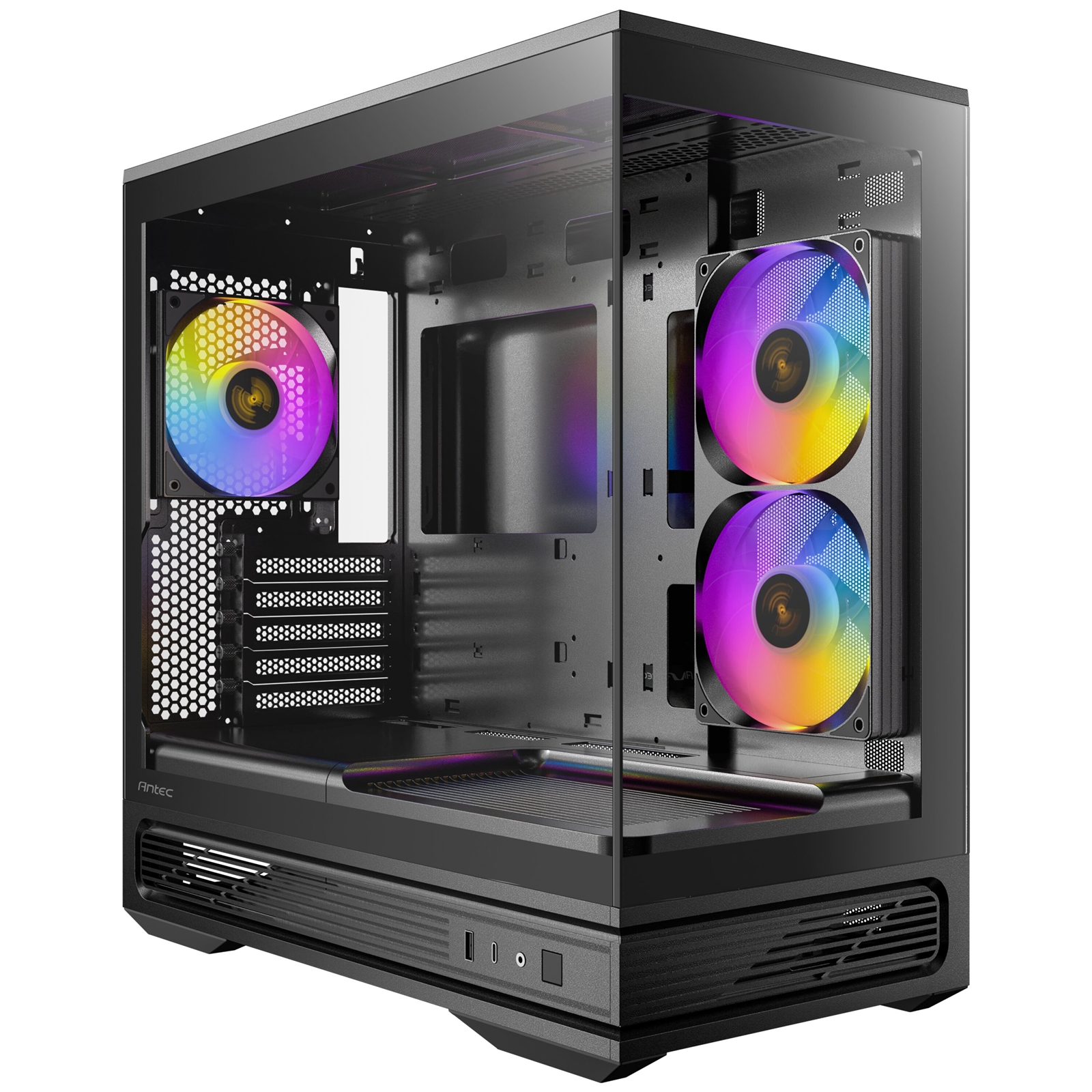 Antec Constellation C2M ARGB Micro-ATX PC Case, 270' Panoramic Tempered Glass, 240mm and 120mm ARGB PWM Fans, USB-C, 360mm Radiator Support, Black - Image 3