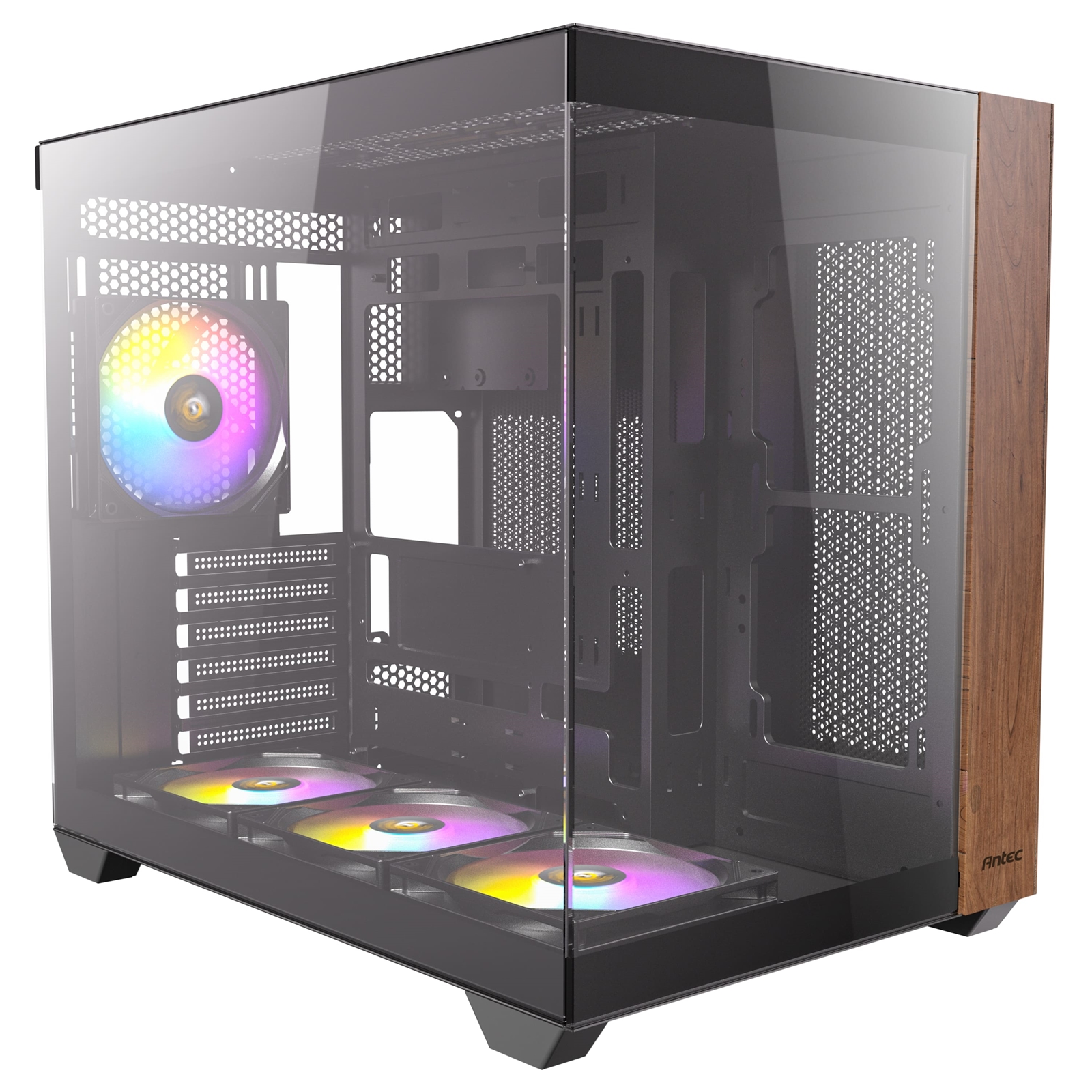 Antec CX800 Wood Mid Tower Gaming Case, 1 x USB Type-C / 1 x USB 3.0, Tempered Glass Front and Side Window Panel, Dual Chamber Design, 4 x Pre-Installed ARGB LED Fans, ATX, Micro-ATX, ITX Compatible - Image 3