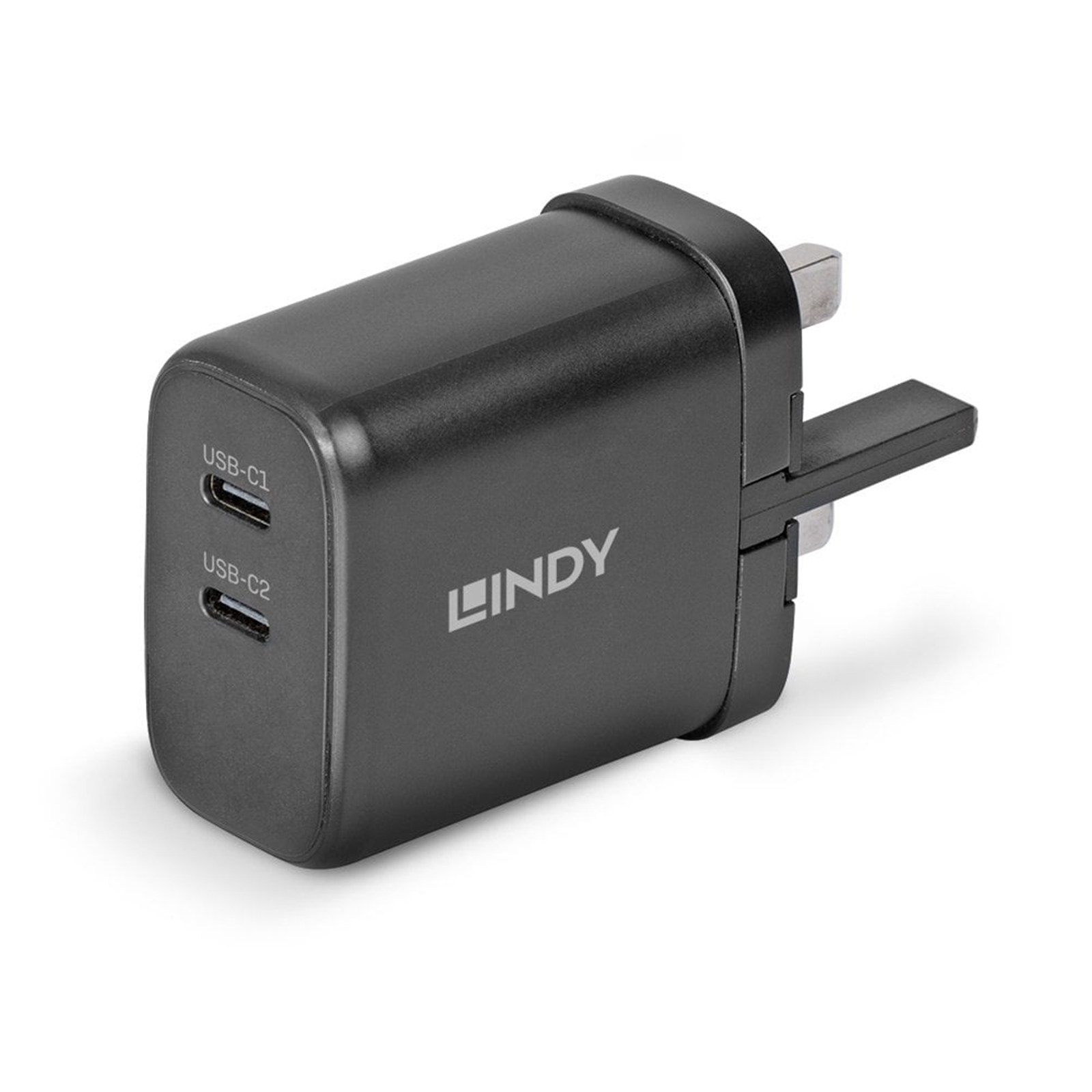 Lindy 65W USB 2 x Type C GaN Charger, Input UK Plug, Output 2 x USB Type C Female, Black - Image 3
