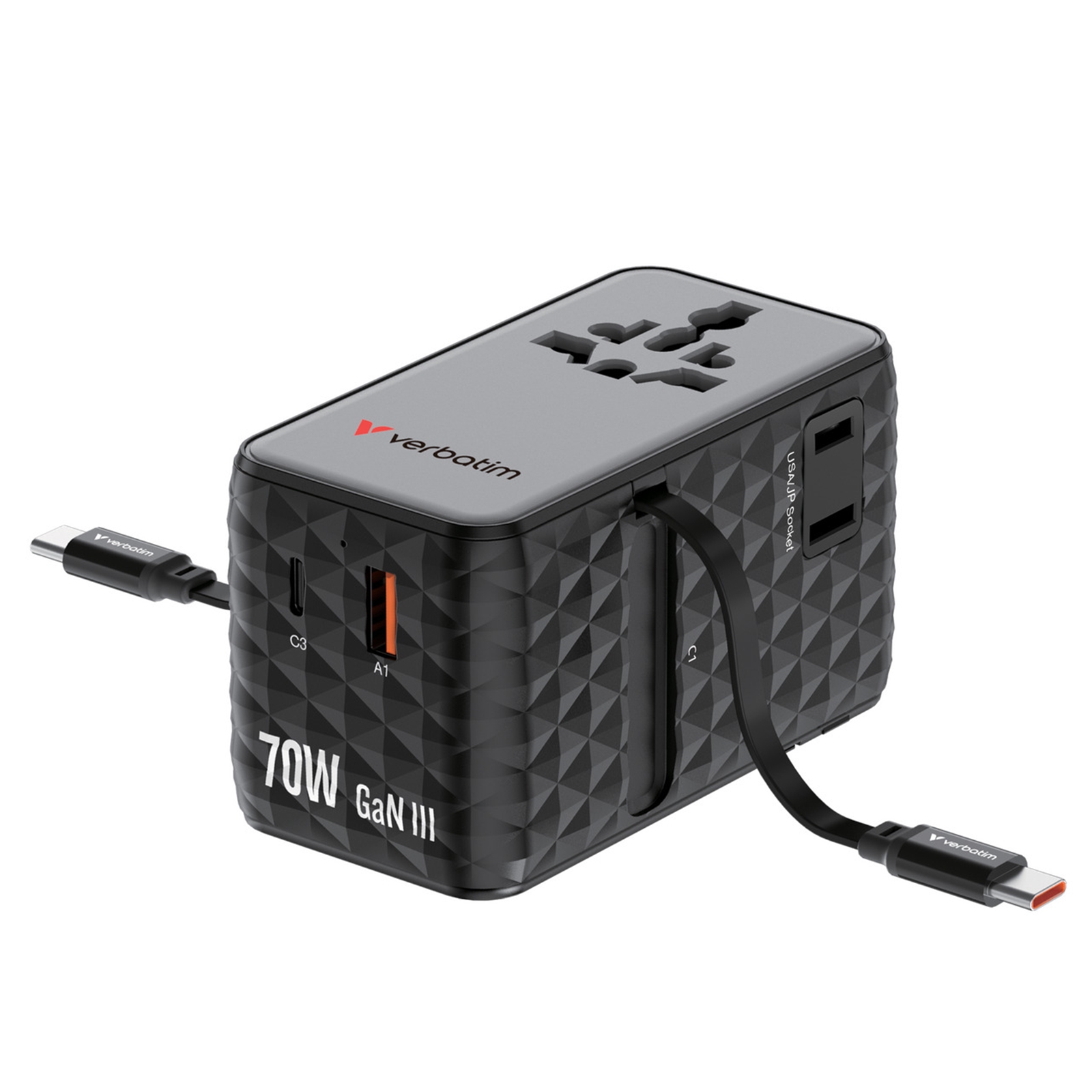 Verbatim Charge 'n' Travel 70W 2C Retractable Universal Travel Adapter Black, Fast Charging up to 70W - Image 3