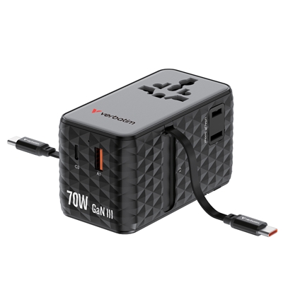 Verbatim Charge 'n' Travel 70W 2C Retractable Universal Travel Adapter Black, Fast Charging up to 70W - Image 2