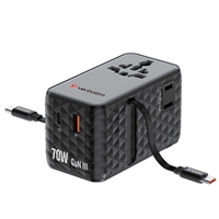 Verbatim Charge 'n' Travel 70W 2C Retractable Universal Travel Adapter Black, Fast Charging up to 70W